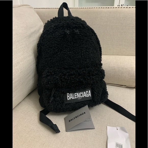 BALENCIAGA Logo Faux Shearling Backpack - Picture 2 of 14